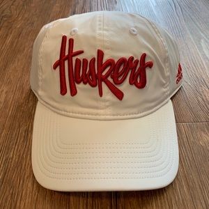 Nebraska Huskers White Adidas Adjustable Hat